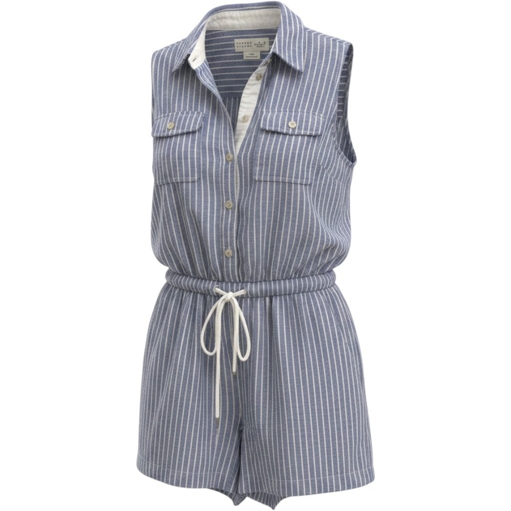 Kate Spade‎ Broome Street Romper Womens XS Blue Striped Sleeveless Button Front
